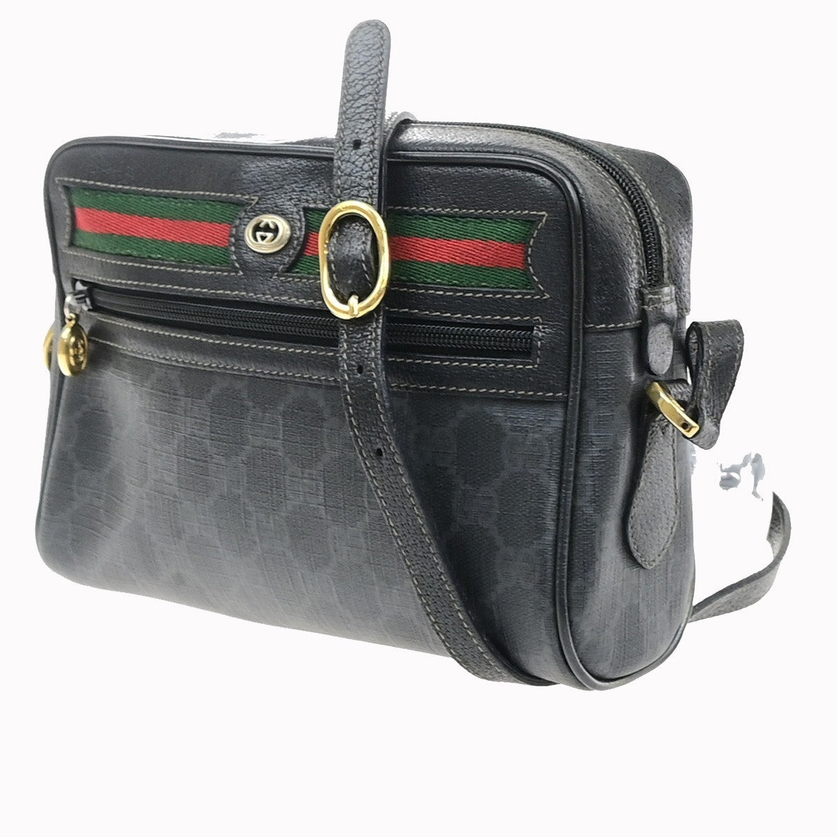 GUCCI Logo GG Pattern Sherry Shoulder Bag PVC Leather Black GHW Italy 61MA715