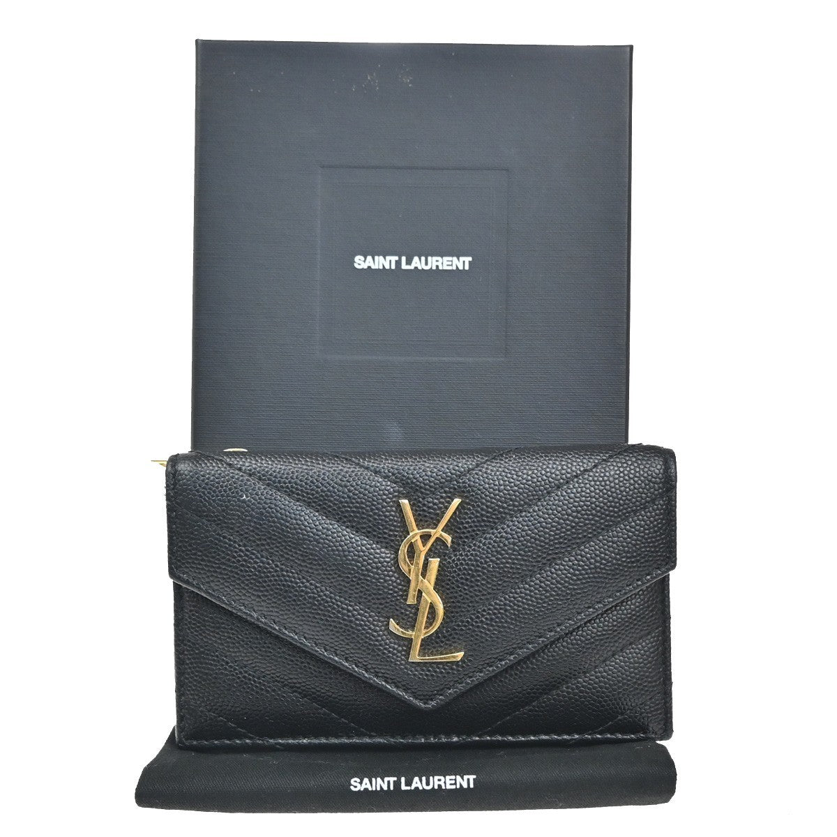 SAINT LAURENT YSL Logo Frap Card Coin Case Quilted Leather Black 612808 87KB982