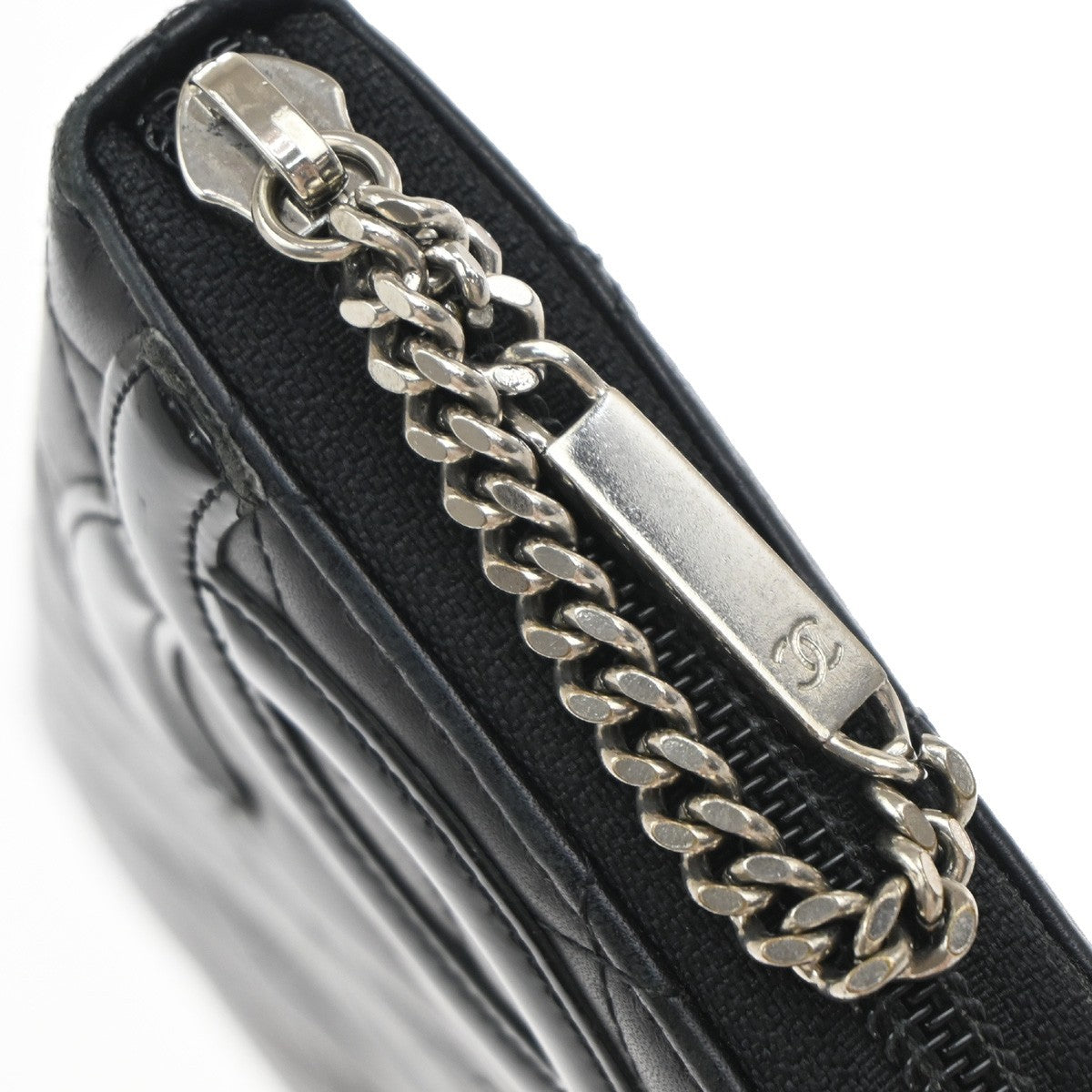 CHANEL CC Cambon Long Zipper Bifold Wallet Leather Patent Leather Black 30RF618