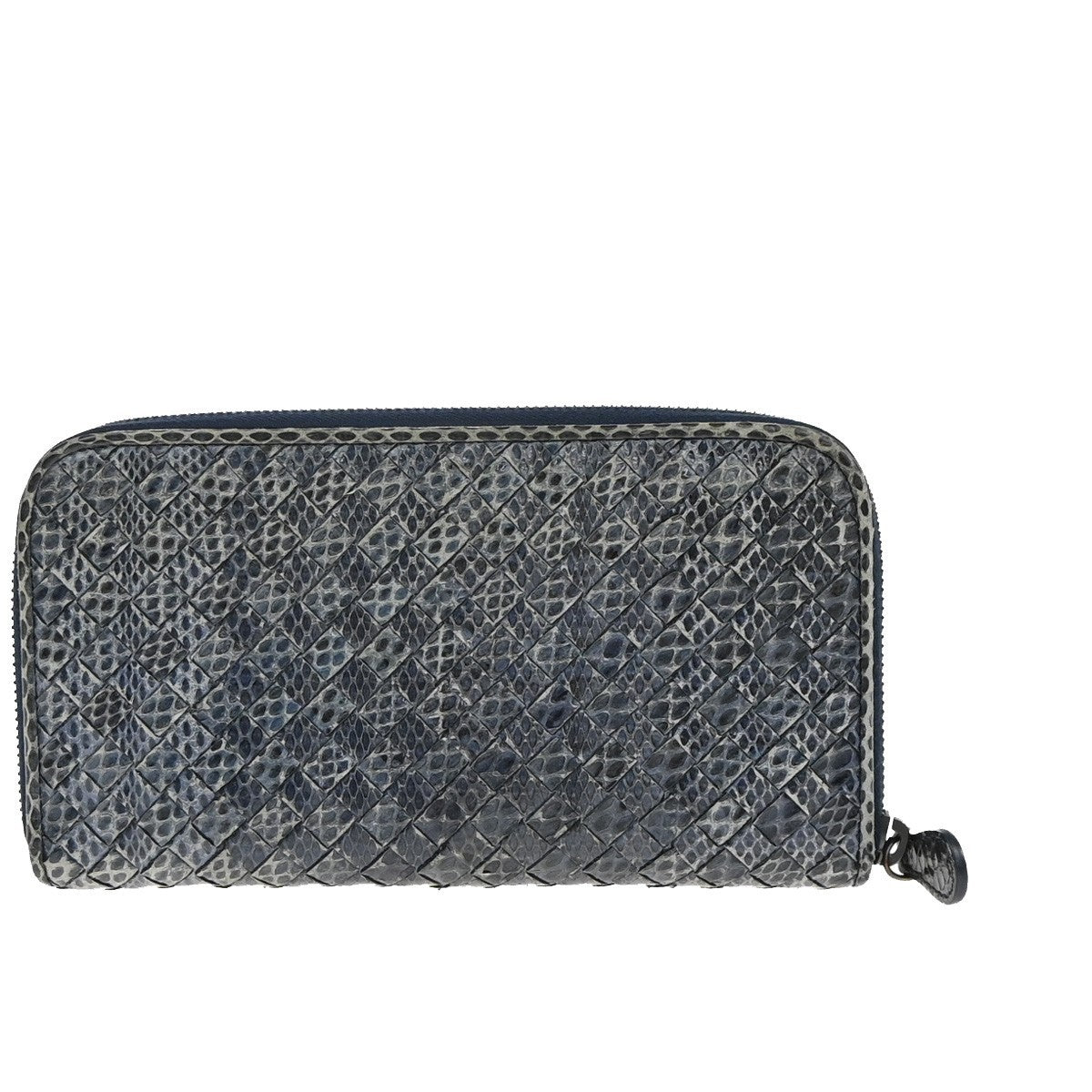 BOTTEGA VENETA Intrecciato Zip Around Long Wallet Embossing Leather Blue 69KP224