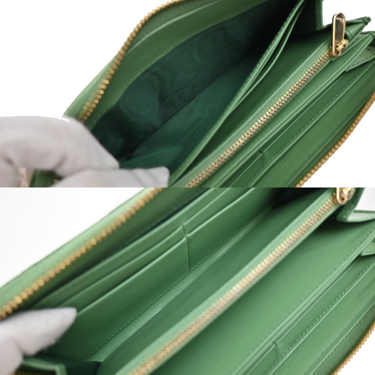 CHRISTIAN DIOR Logo Cannage Zip Around Long Wallet Patent Leather Green 36EG143
