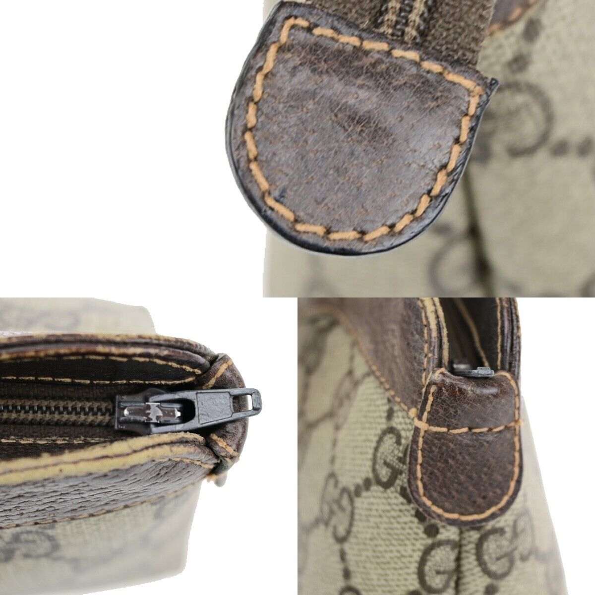 GUCCI Logo GG Pattern Pouch Bag PVC Leather Brown GHW Italy 05SH828