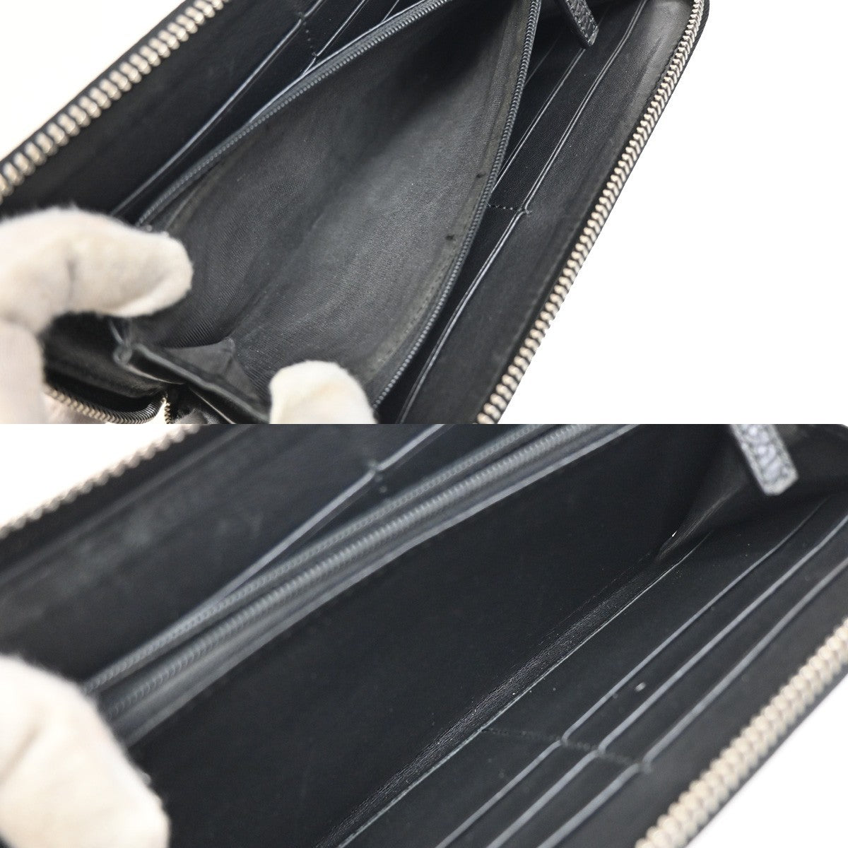 GUCCI Logo Guccissima GG Pattern Long Zipper Wallet Leather Black 60FC118
