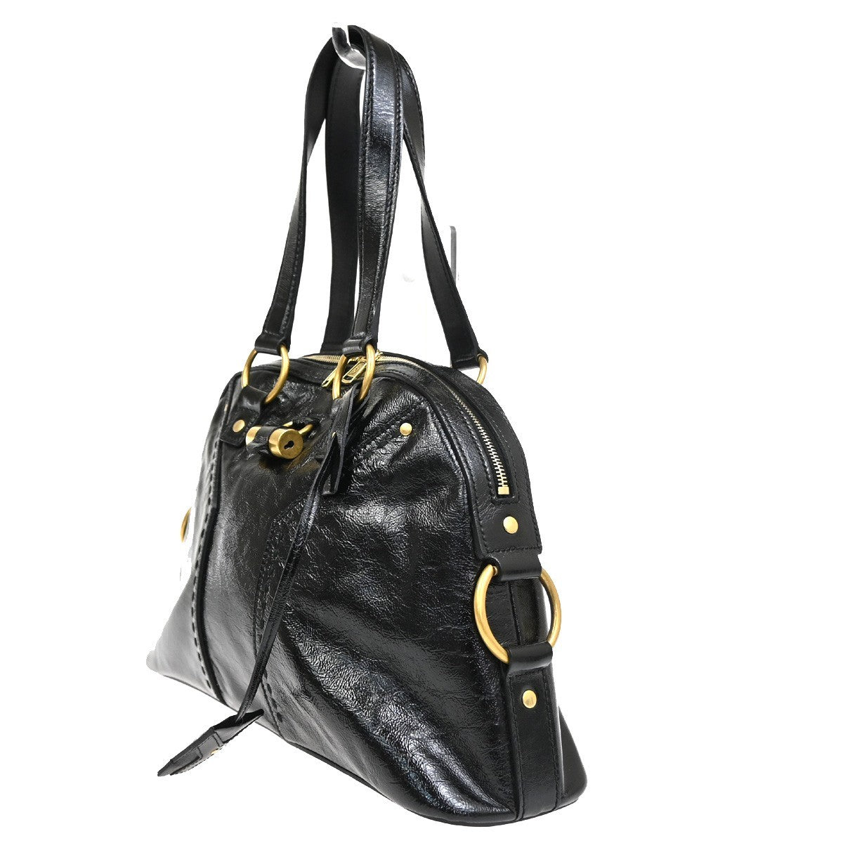 YVES SAINT LAURENT Medium Muse Shoulder Bag Patent Leather Black GHW 71TA627