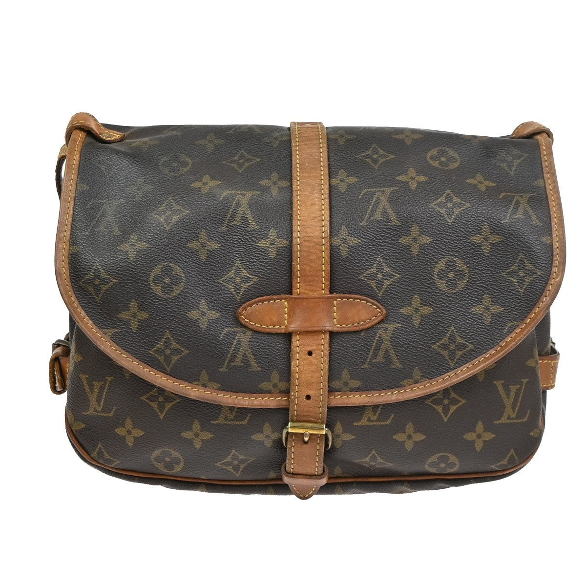 LOUIS VUITTON Logo Saumur 30 Shoulder Bag Monogram Leather Brown M42256 31YJ183