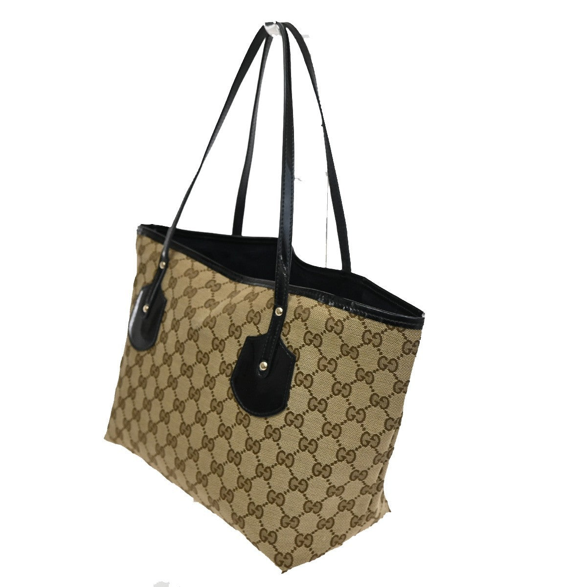 GUCCI GG Canvas Shoulder Bag Canvas Patent Leather Brown BlackGHW Italy 38TA160