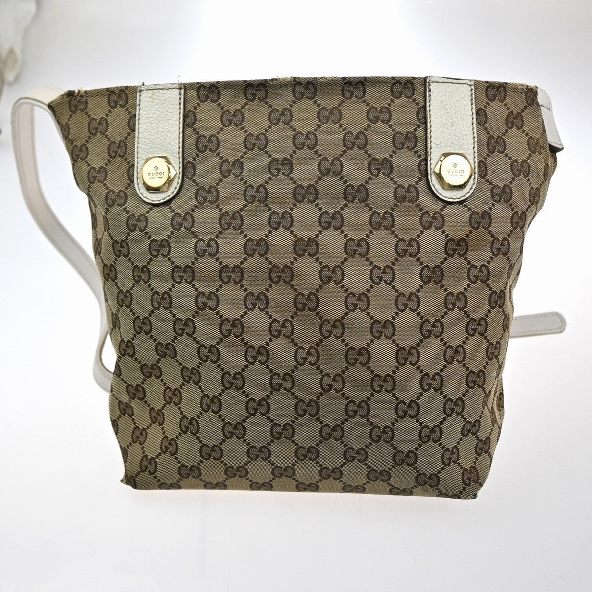 GUCCI Logo  Shoulder Bag GG  Canvas Leather Beige White GHW Italy 31CA457