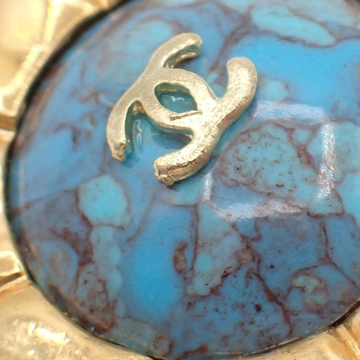 CHANEL CC Logo Color Stone Round Button Earrings Clip-On Blue GHW France 30RF655