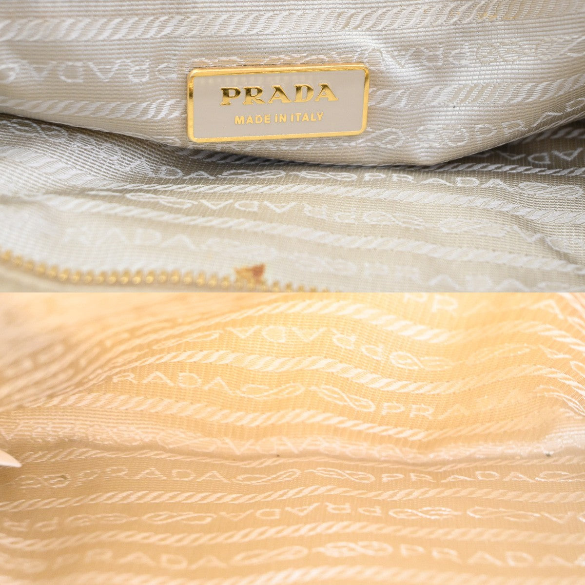 PRADA Logo Tessuto Shoulder Hand Bag Nylon Leather Beige Italy 30CA999