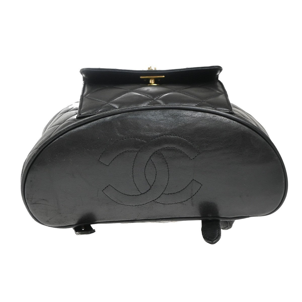 CHANEL CC Logo Duma Matelasse Chain Backpack Bag Leather Black Vintage 359RP114