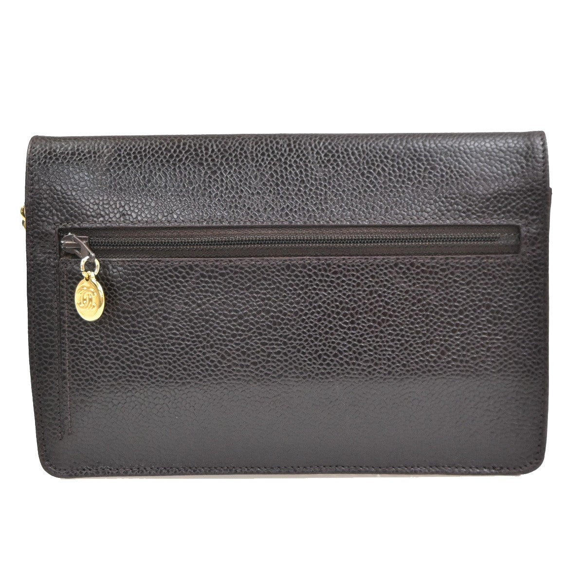 CHANEL CC Logo Chain Wallet Grained Calfskin leather Brown Italy VTG 332RL962