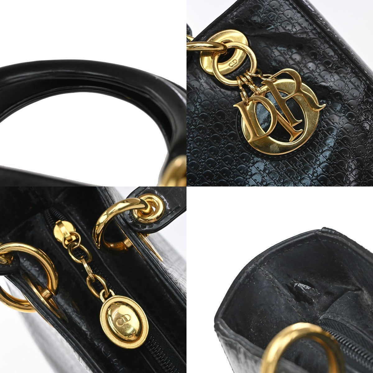 CHRISTIAN DIOR Logo Lady Trotter Hand Bag Patent Leather BK GHW Italy 603YJ239