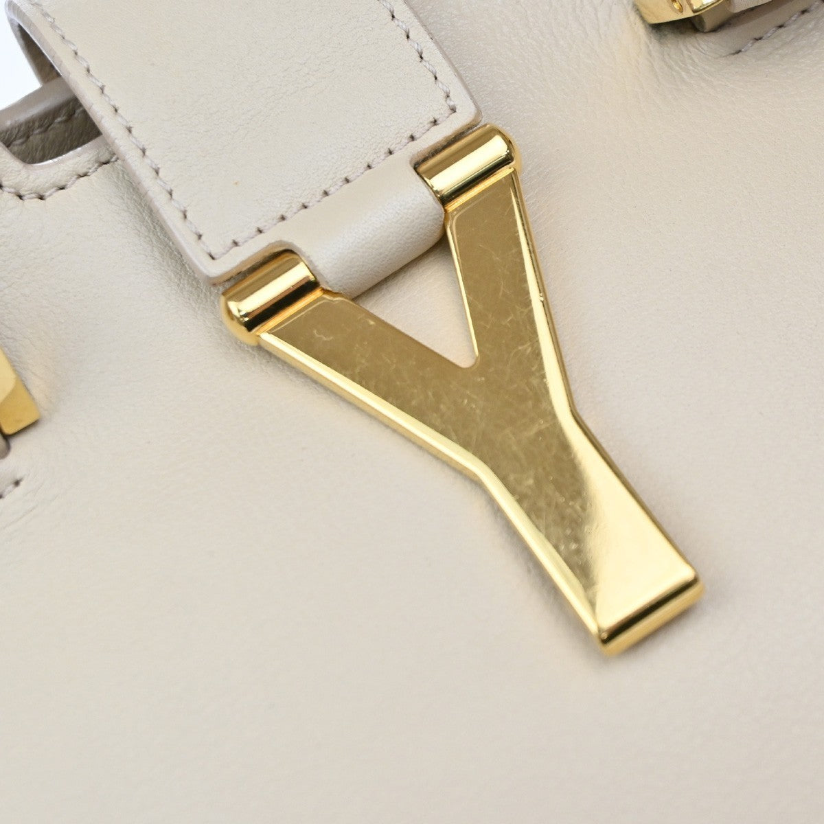 SAINT LAURENT  Logo Classic Y Cabas 2 Way Hand Bag Leather Beige Gold 72KP447