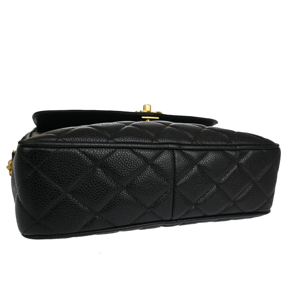 CHANEL CC Logo Chain Shoulder Bag Caviar Skin Leather Black GHW France 876RJ162
