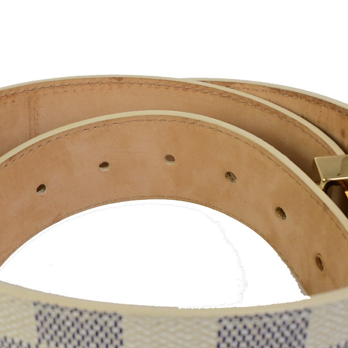 LOUIS VUITTON Ceinture Initiales Belt 100/40 Damier Azur Leather White 35FB275