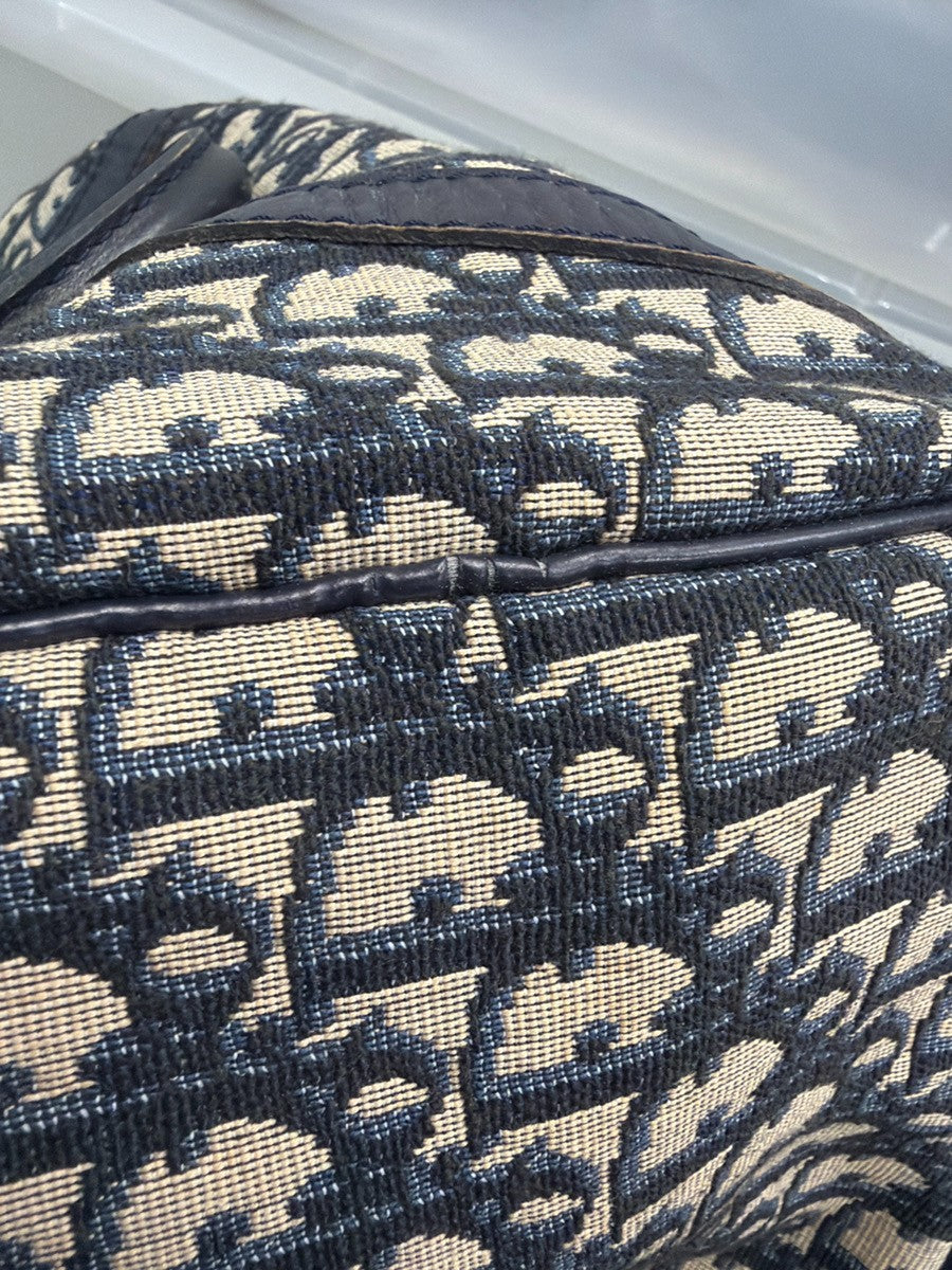 CHRISTIAN DIOR Logo Trotter Pattern Hand Bag Canvas Leather Blue France 88YJ217