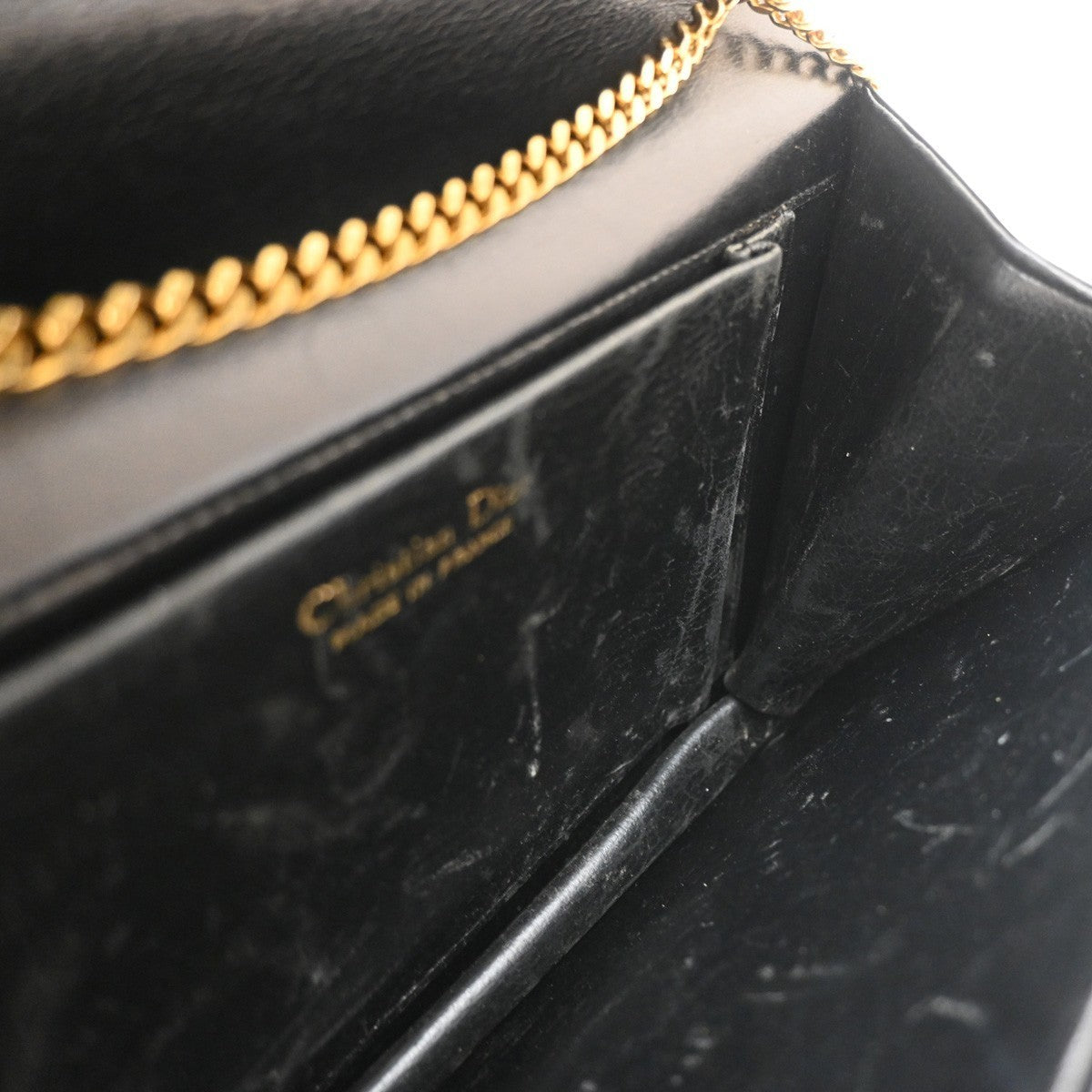 CHRISTIAN DIOR Logo Shoulder Bag Leather Black France GHW 31EG219