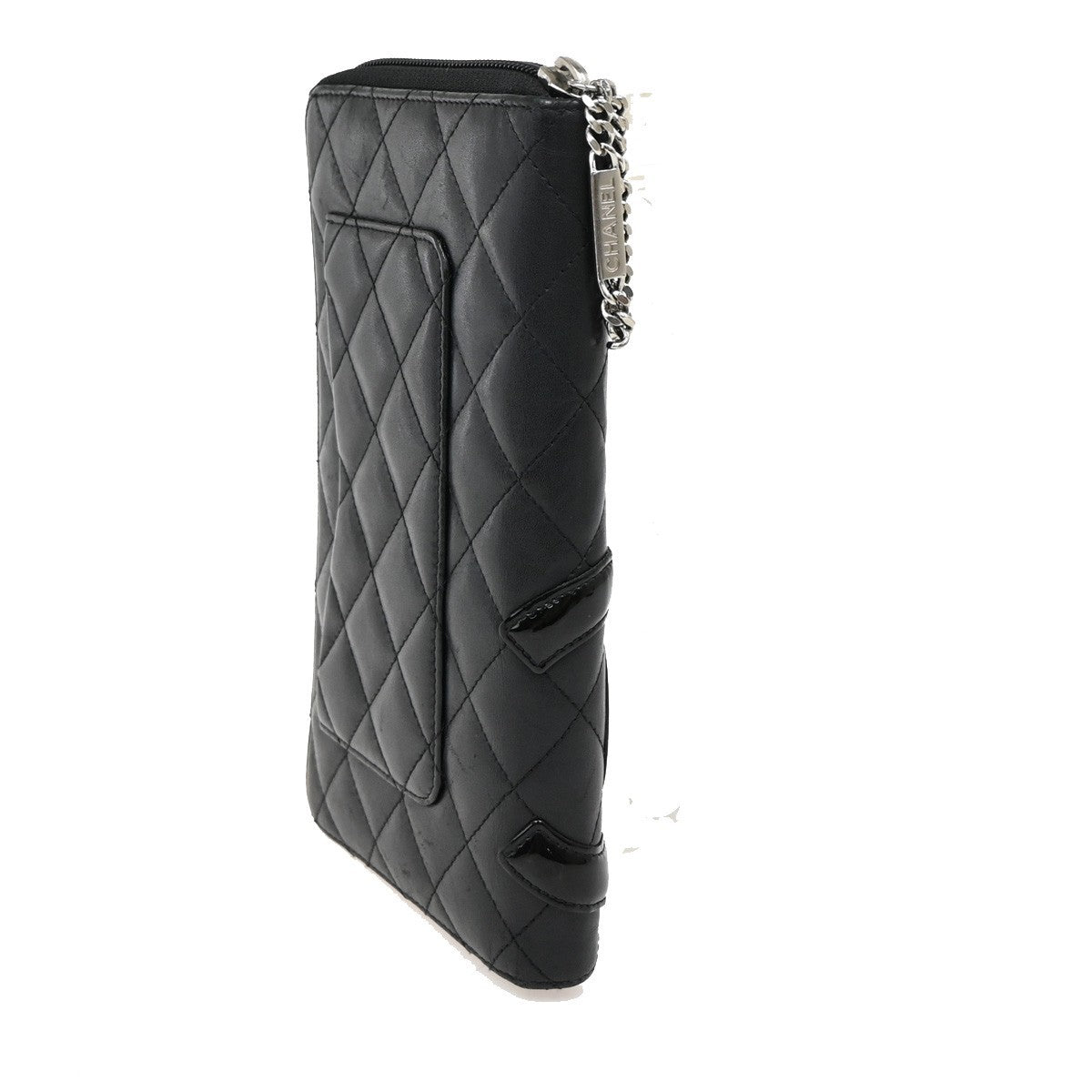 CHANEL CC Logo Cambon Zip Around Long Bifold Wallet Leather Black Pink 39EF850