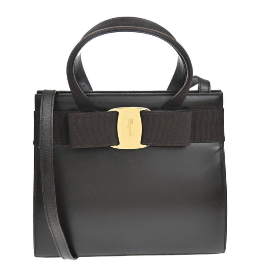 SALVATORE FERRAGAMO Vara Hand Bag Canvas Leather Brown GHW Italy 36EF388