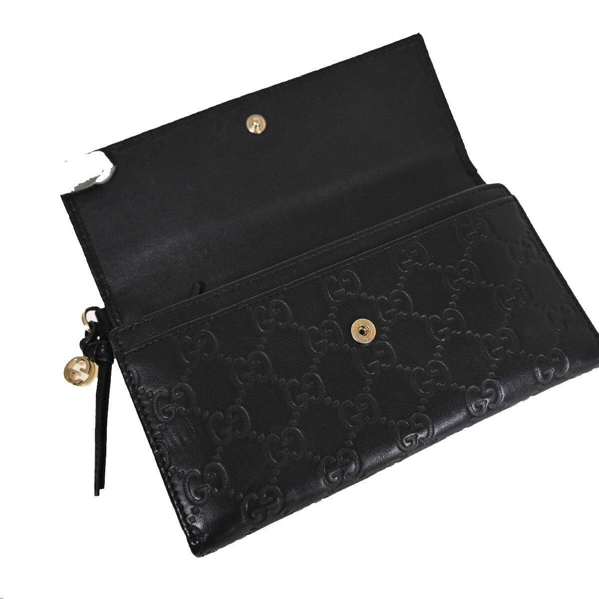 GUCCI Micro Guccissima GG Pattern Long Bifold Wallet Leather Black Gold 32EA632