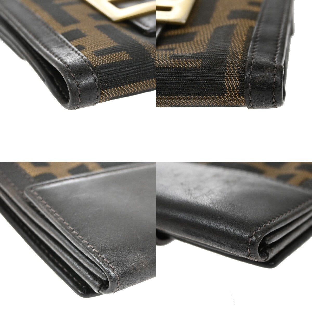 FENDI Logo Zucca Pattern Bifold Wallet Canvas Leather Brown Italy 08EE278