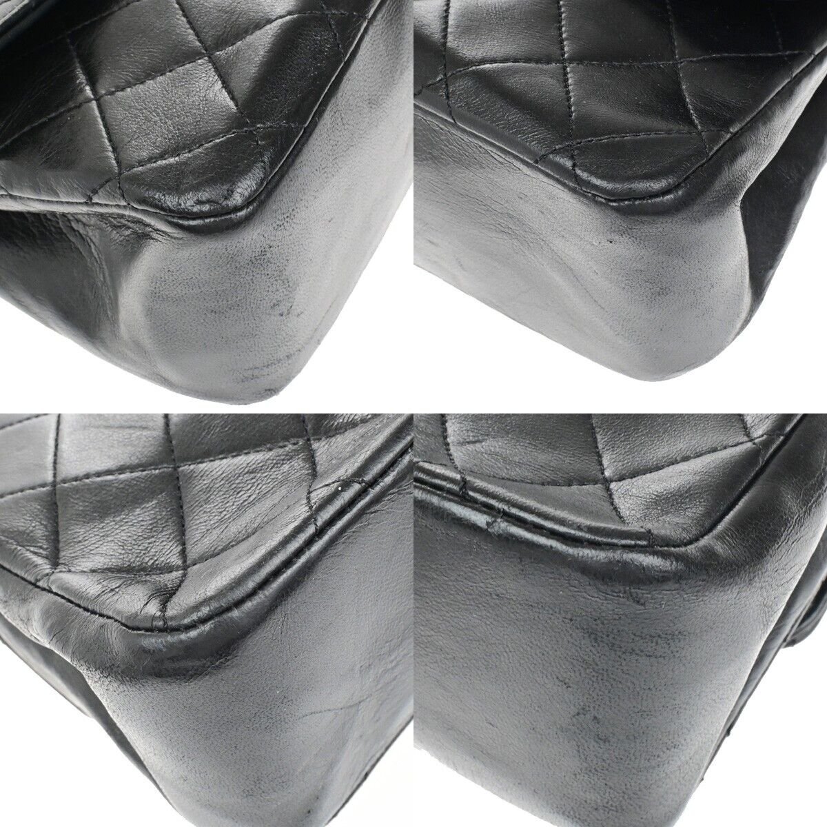 CHANEL CC Matelasse 25 Double Flap Chain Shoulder Bag Leather Black VTG 654RF208