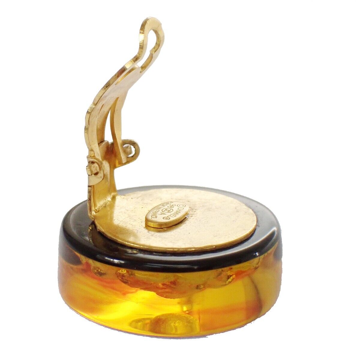 CHANEL CC Logo Camellia Button Earrings 98A Clip-On Plastic GHW Vintage 39RH869