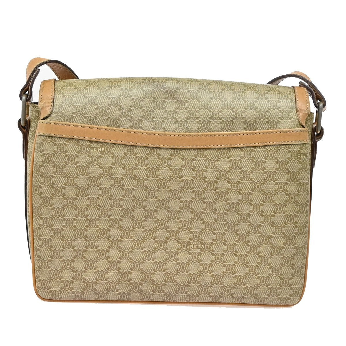 18.Live CELINE Macadam Pattern Shoulder Bag PVC Leather Beige Italy 68KP162
