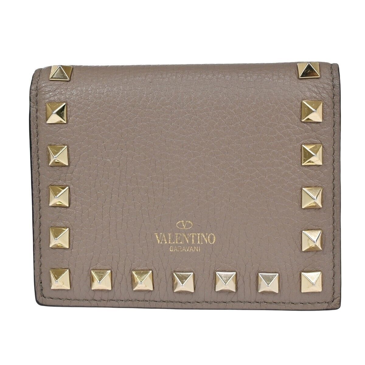 VALENTINO GARAVANI Bifold  Wallet Purse Rockstud Leather Beige Italy 69FA051