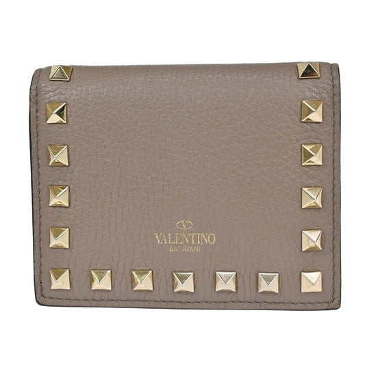 VALENTINO GARAVANI Bifold  Wallet Purse Rockstud Leather Beige Italy 69FA051