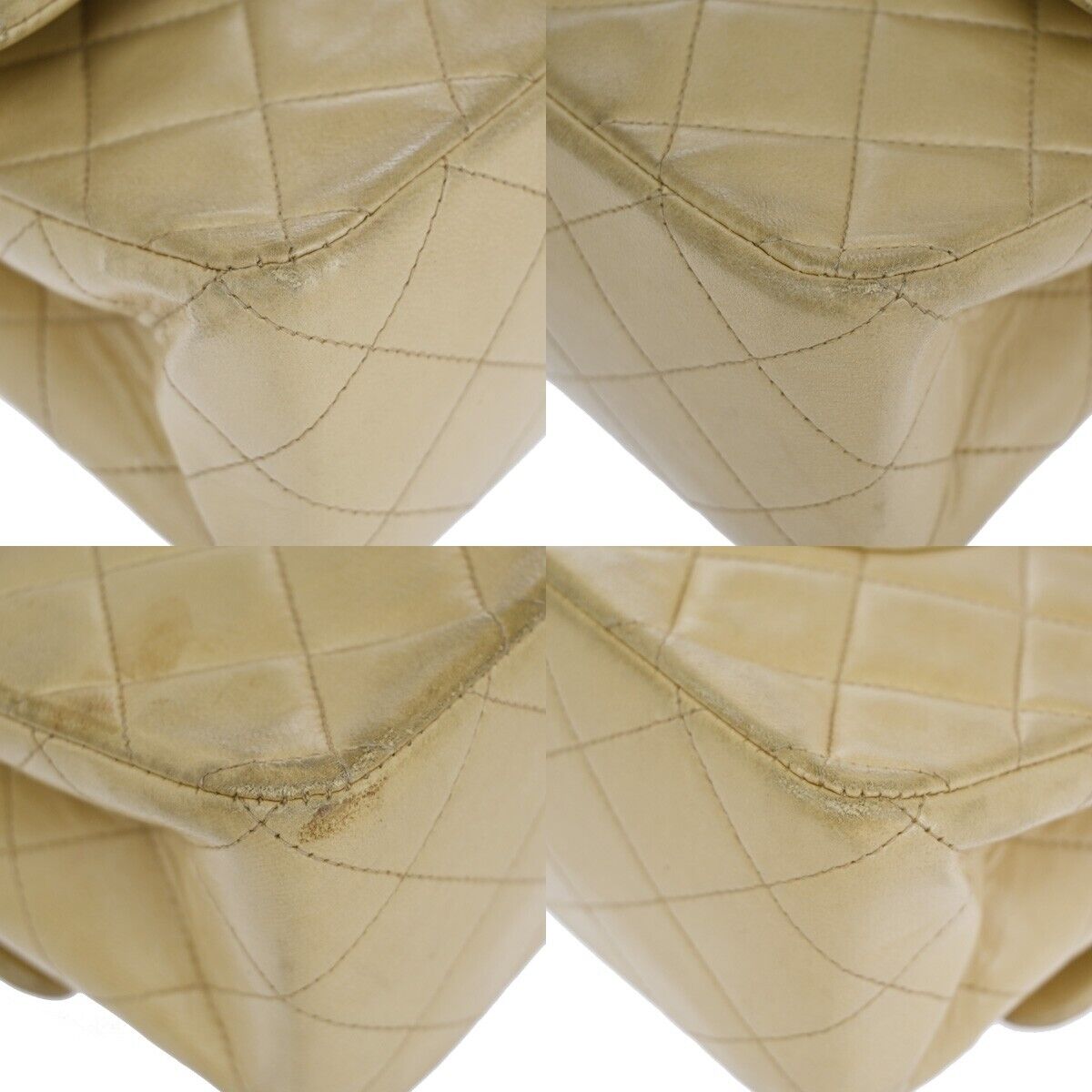 CHANEL CC Matelasse 25 Double Flap Chain Shoulder Bag Leather Beige GHW 381RJ843