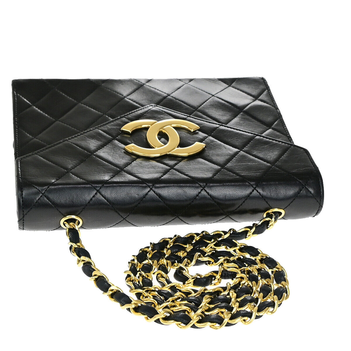 CHANEL CC Logo Matelasse Chain Shoulder Bag Leather Black GHW Vintage 341RJ922