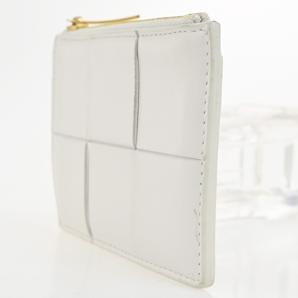 BOTTEGA VENETA Logo Cassette Card Coin Case Wallet Leather White GHW 65KD082