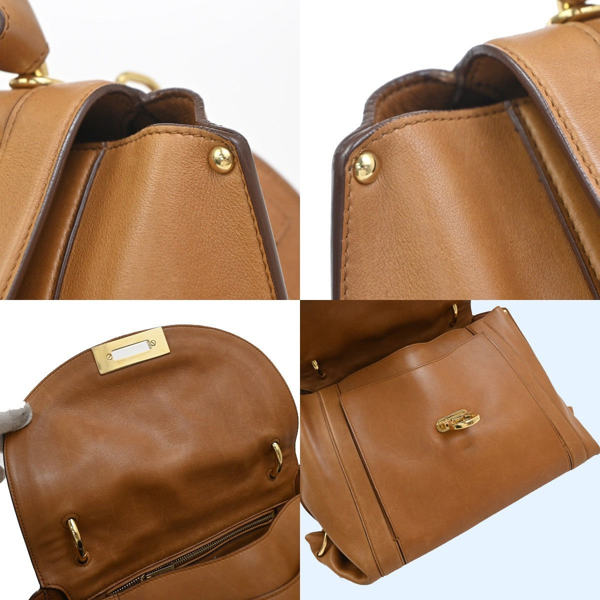 SALVATORE FERRAGAMO Gancini 2Way Shoulder Hand Bag Leather Brown GHW 31EG158
