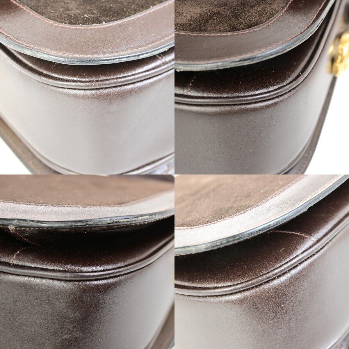 CELINE Logo Crossbody Shoulder Bag Suede Leather Brown GHW 63EC954