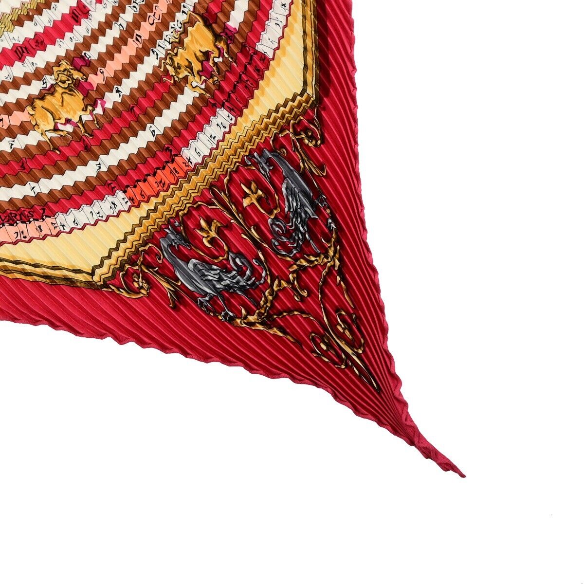 HERMES XL Carre 90 Pleated Scarf 100% Silk Red 63ED693