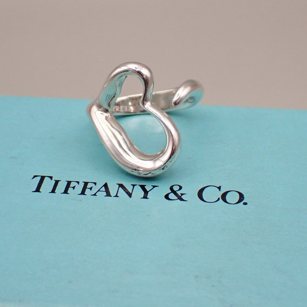 Tiffany & Co. Logo Open Heart Ring US #6 Silver 925 Elsa Peretti 09YH738