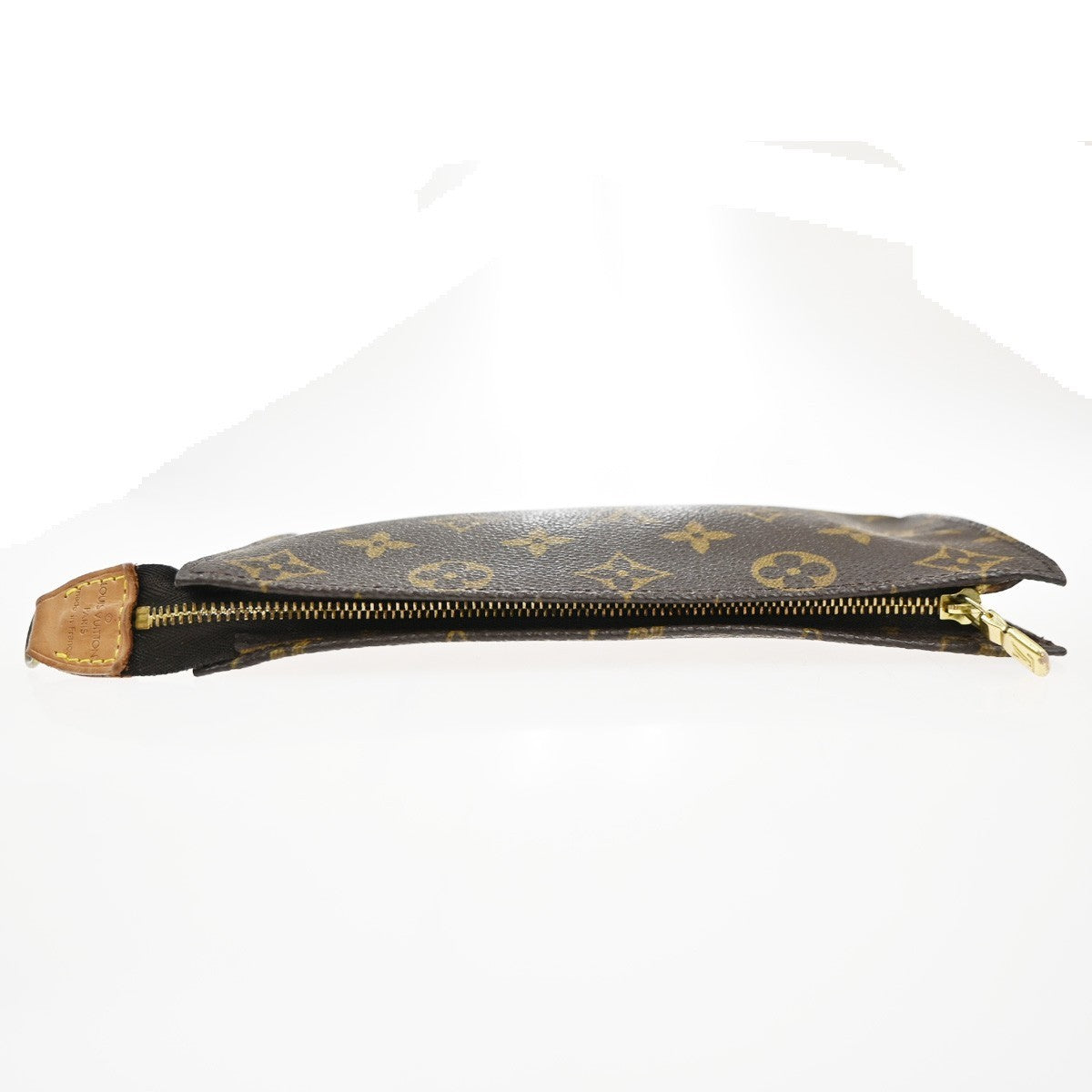 LOUIS VUITTON LV Logo Bucket GM Pouch Bag Monogram Leather Brown Gold 05MA329
