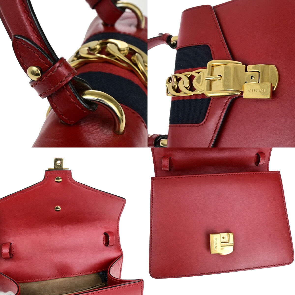 GUCCI Logo Mini Sylvie Sherry 2Way Shoulder Hand Bag Leather Red GHW 53RK113