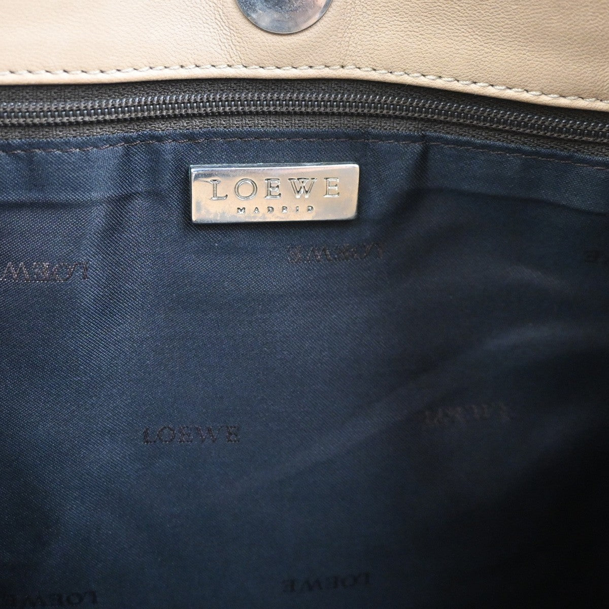 LOEWE Logo Shoulder Tote Hand Bag Leather Beige SHW Spain 30CA771