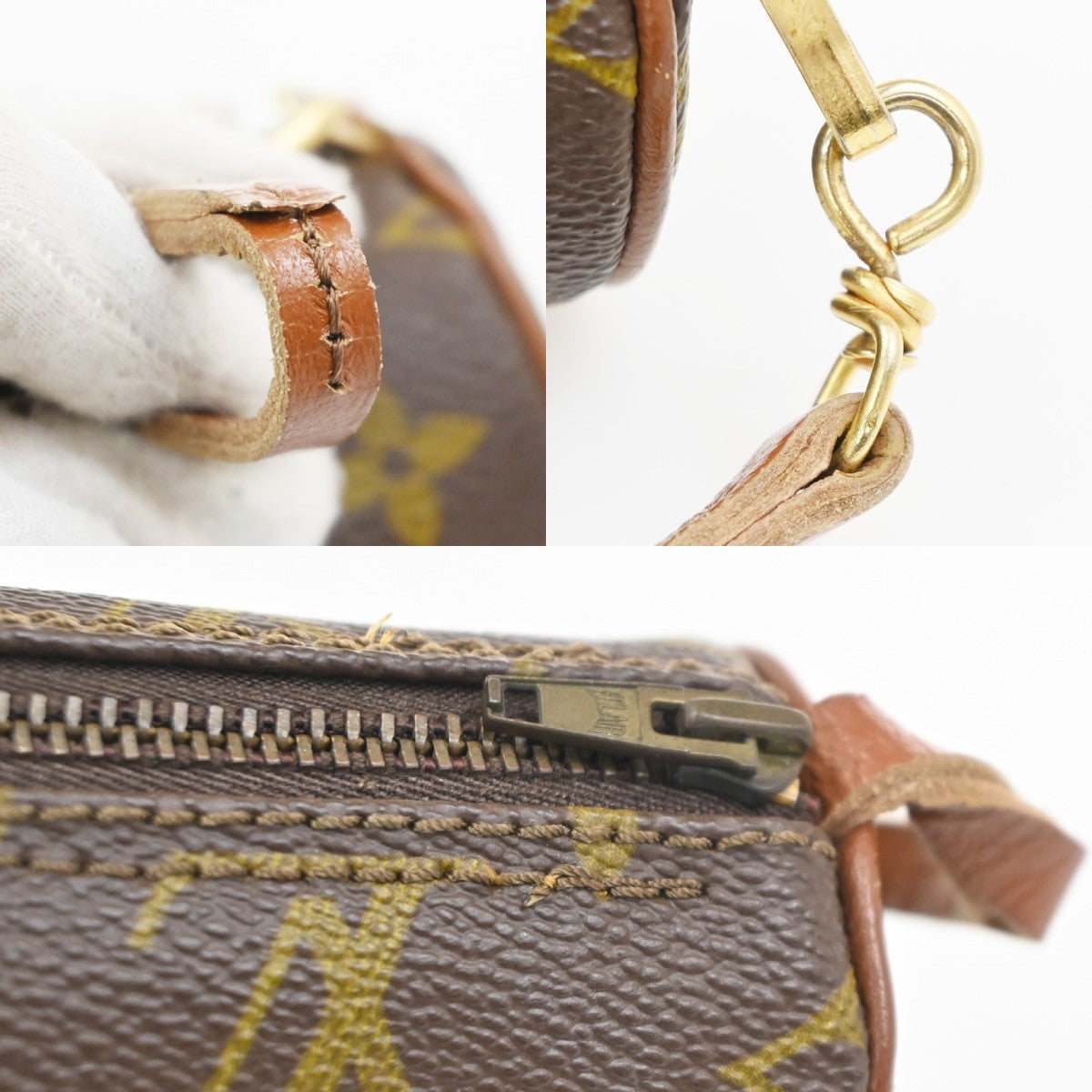 LOUIS VUITTON Logo Papillon Pouch Bag Monogram Leather Brown GHW 62MA487
