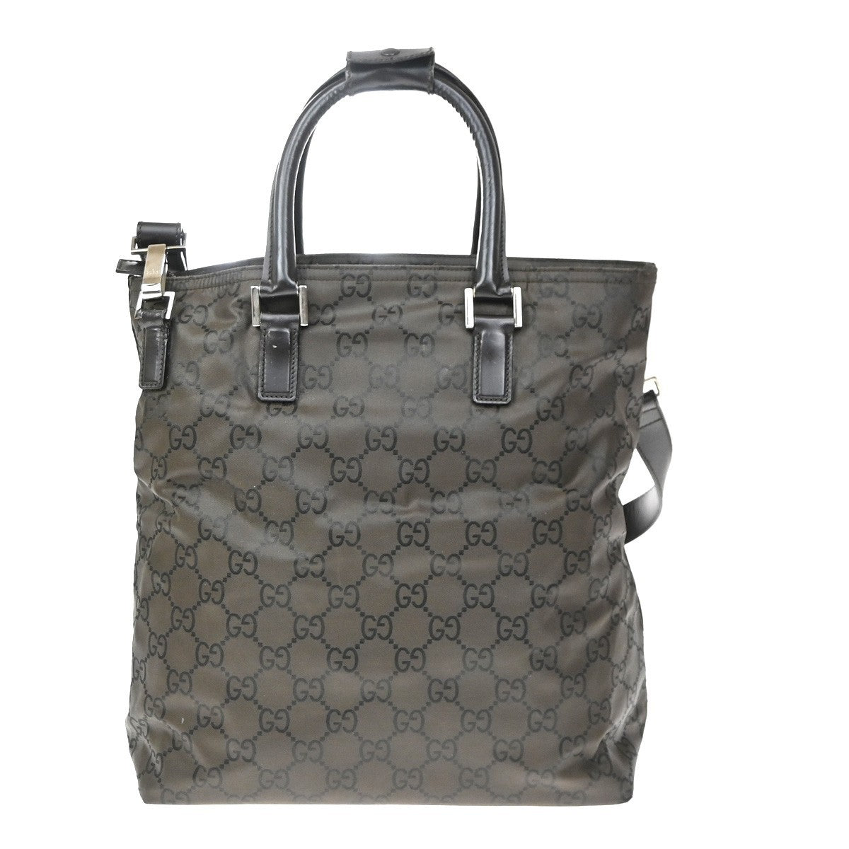 GUCCI Logo GG Pattern 2Way Hand Bag Nylon Leather Brown SHW Italy 02YJ172