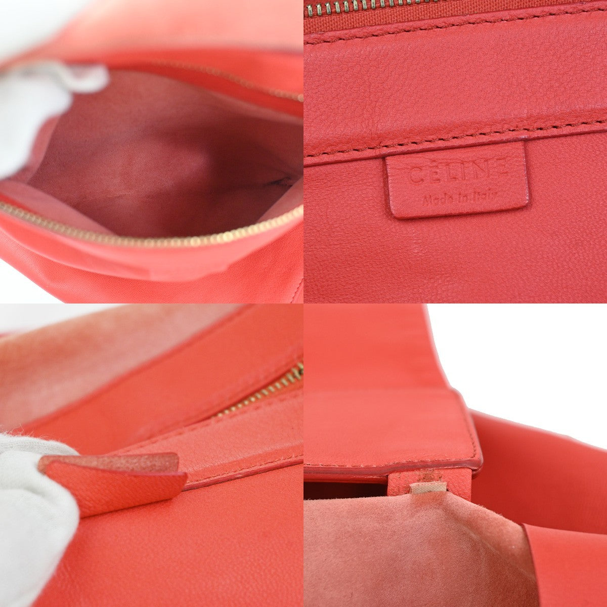 CELINE Logo Horizontal Cabas Tote Shoulder Hand Bag Leather Orange Italy 35ZA290