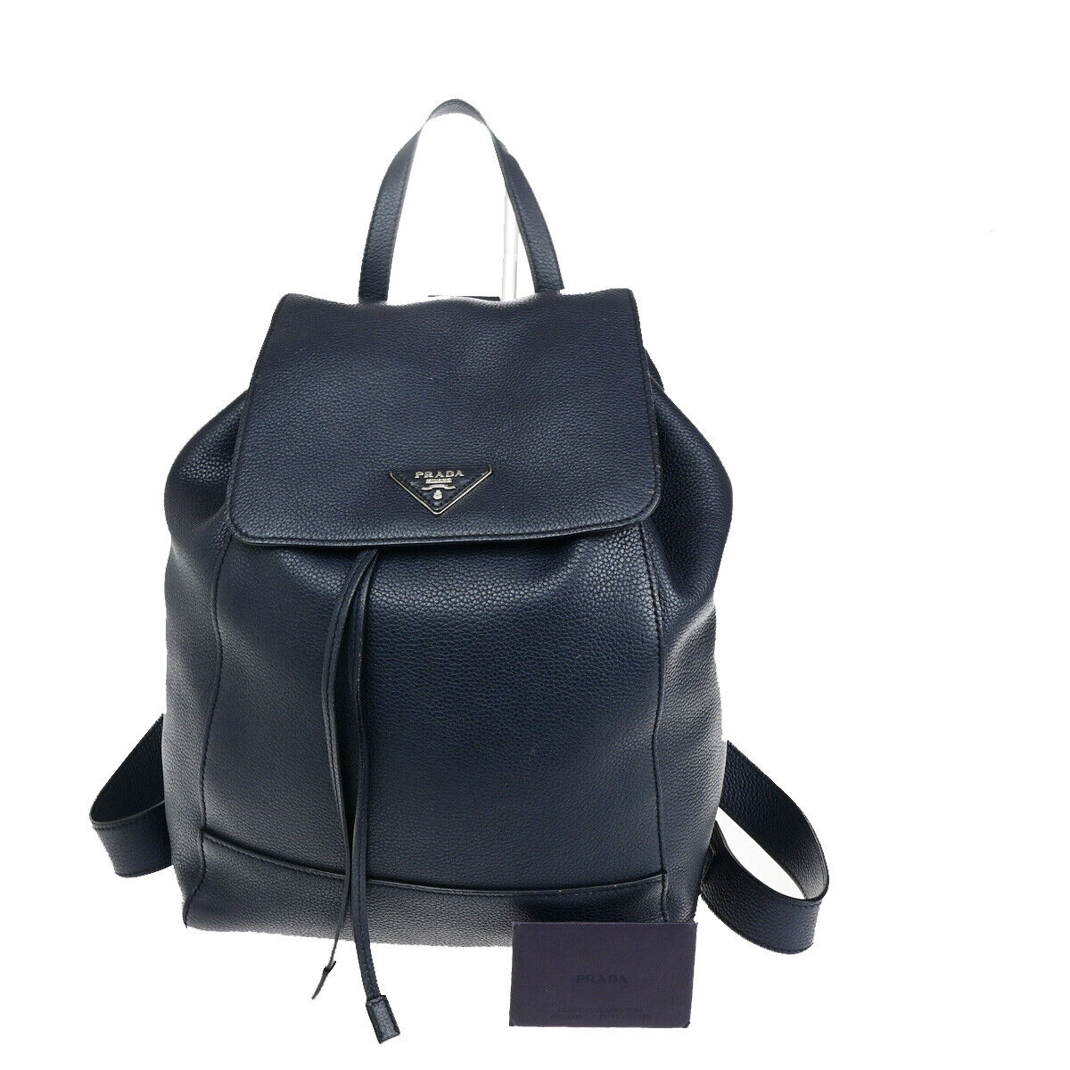 PRADA Logo Backpack Bag Leather Navy Blue Baltico Silver Italy 667RK115