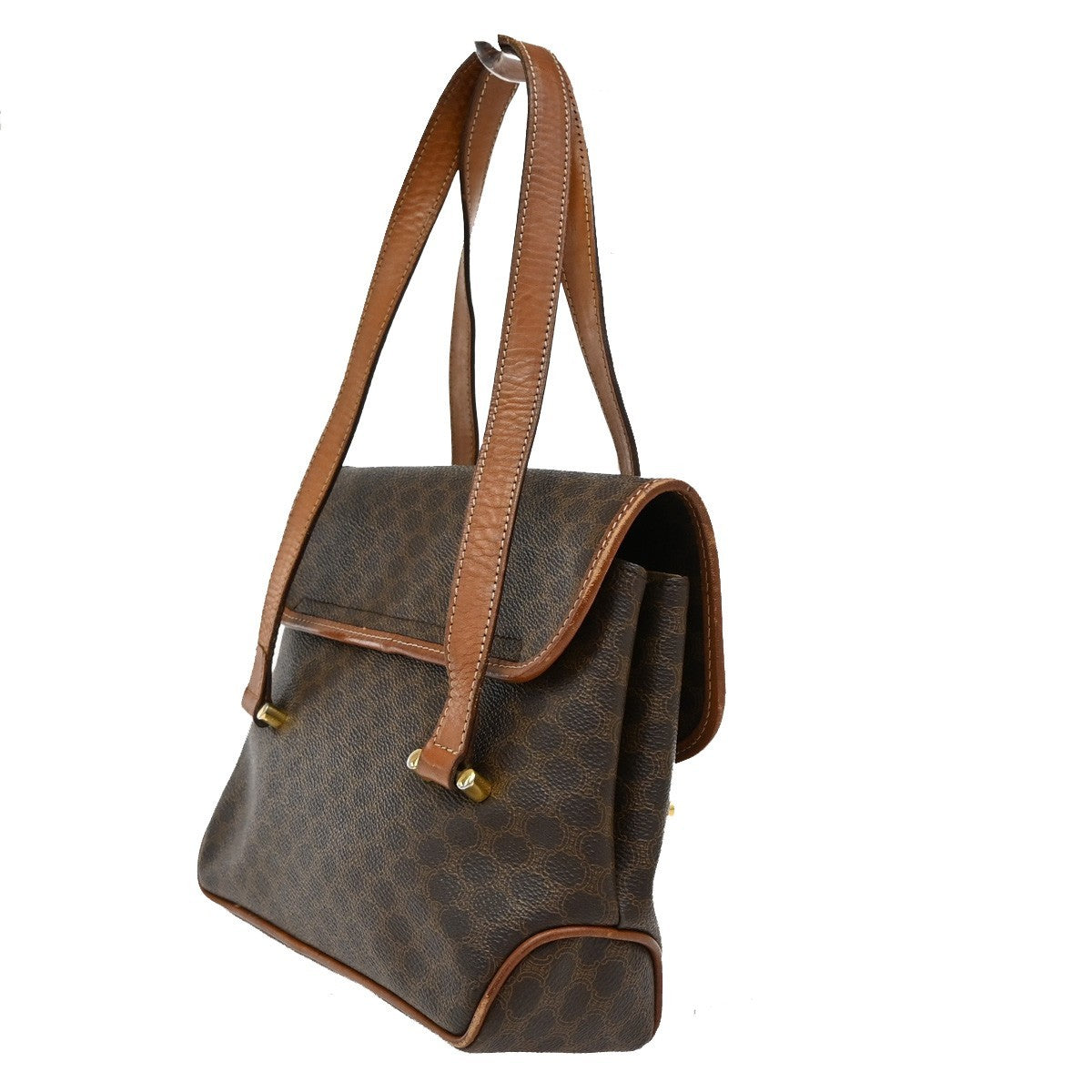 CELINE Logo Macadam Pattern Shoulder Bag PVC Leather Brown Italy 60KB547