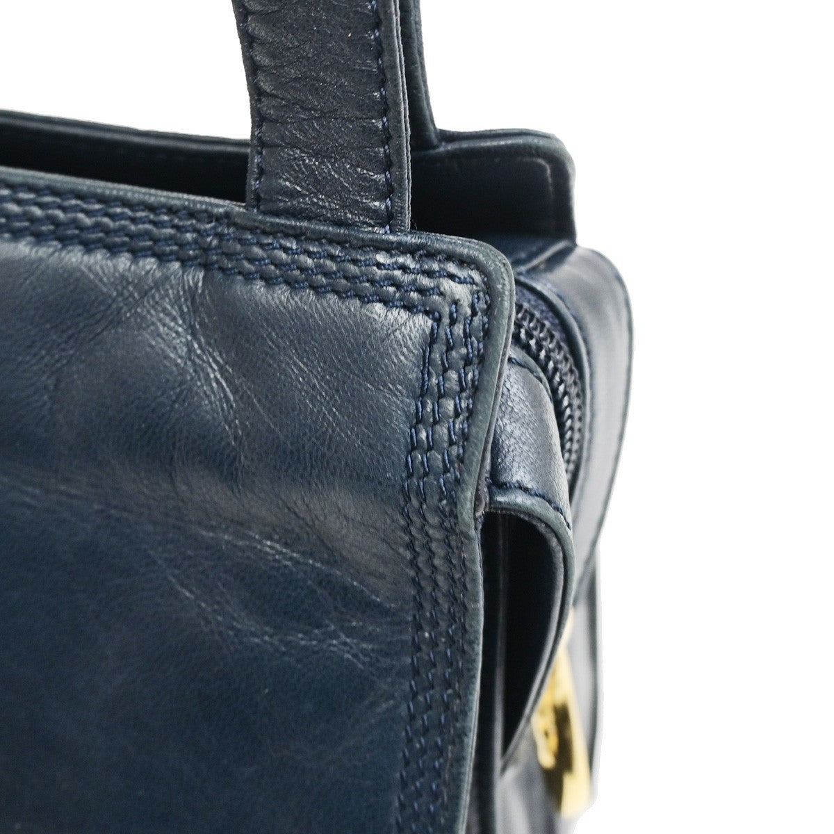 LOEWE Logo Anagram Shoulder Hand Bag Leather Navy Blue GHW Spain 66YJ270