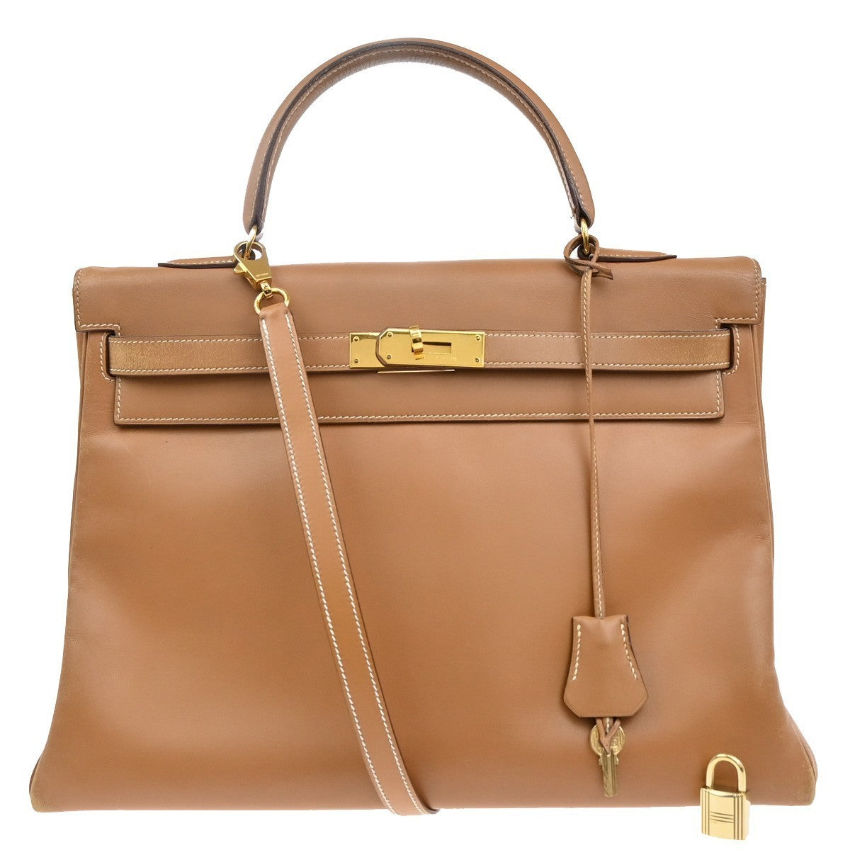 HERMES Kelly 35 2Way Shoulder Hand Bag Chamonix Leather Brown Vintage 247RF960