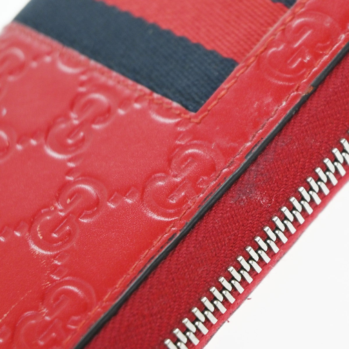 GUCCI Logo Guccissima GG Pattern Long Zipper Around Wallet Leather Red 35EG388