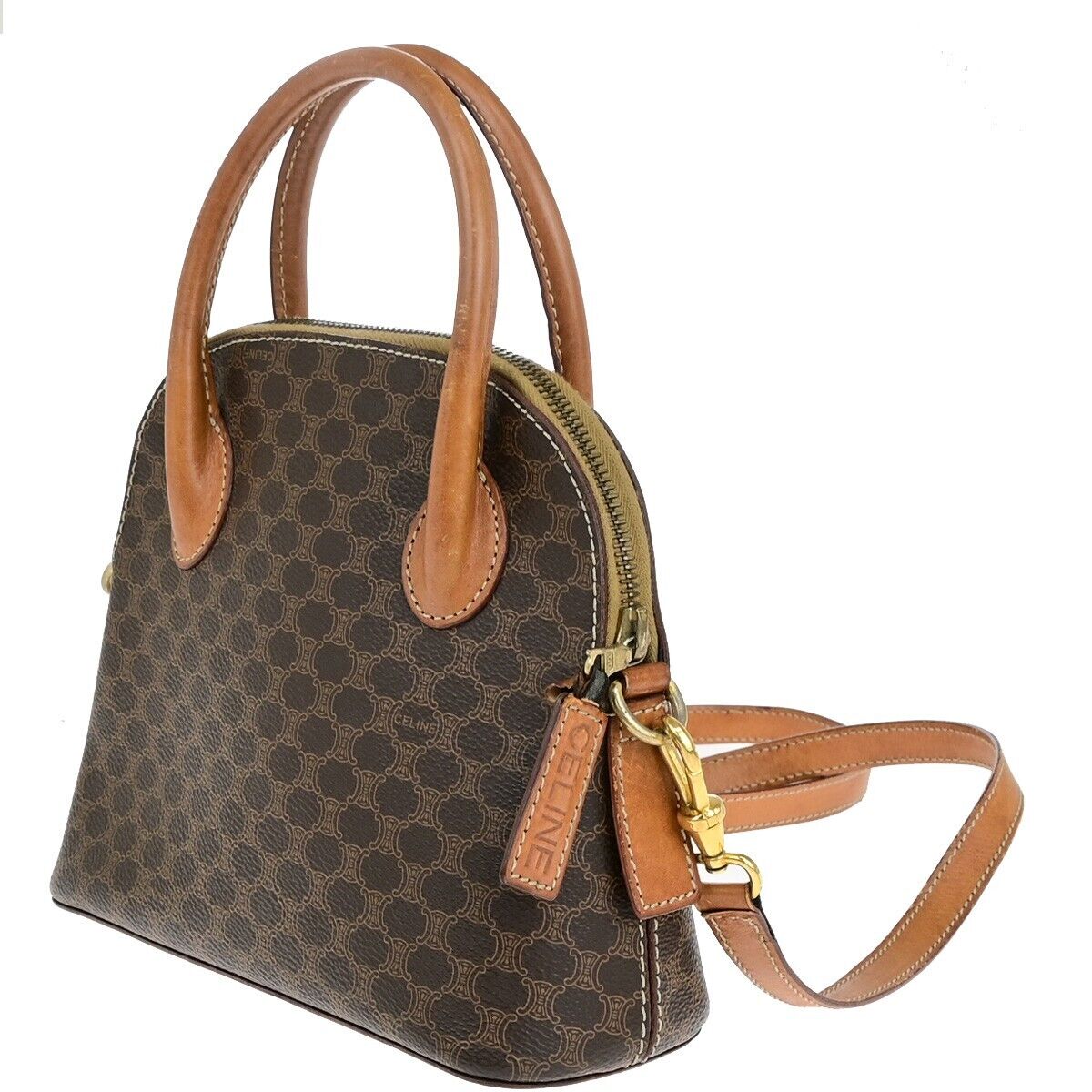 CELINE Logo Macadam Pattern 2Way Shoulder Hand Bag PVC Leather Brown GHW 38EC961