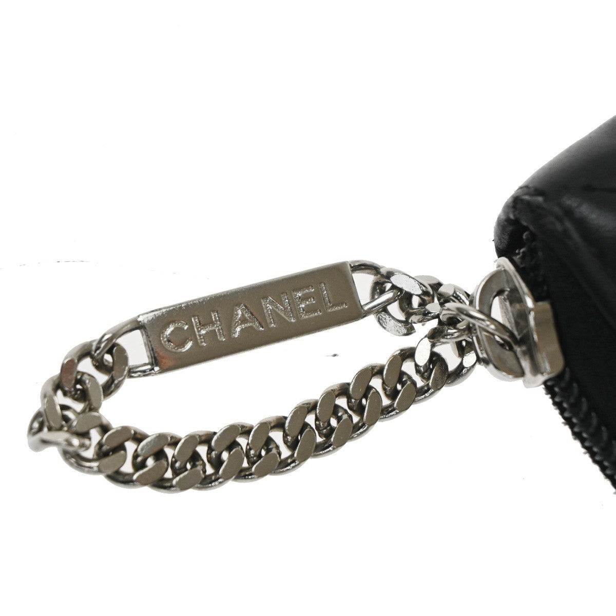 CHANEL CC Cambon Zip Around Long Bifold Wallet Purse Leather Black Pink 31TA372